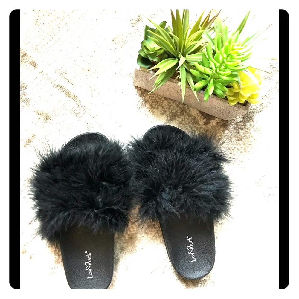 Black Fuzzy Slides